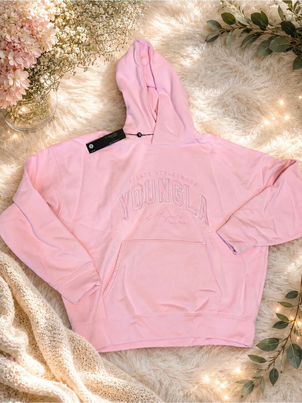 YoungLA Women’s Pink Layover Hoodie Oversized Size Small NEW